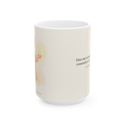 Dios me consuela para que yo consuele a otros | Taza cristiana para regalar | 2 Corintios 1:3-4 — 15 oz · Vista frontal