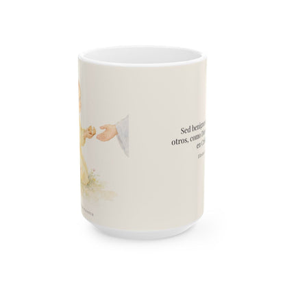 Sed benignos unos con otros | Taza cristiana con frase devocional | Efesios 4:32 — 15 oz · Vista frontal