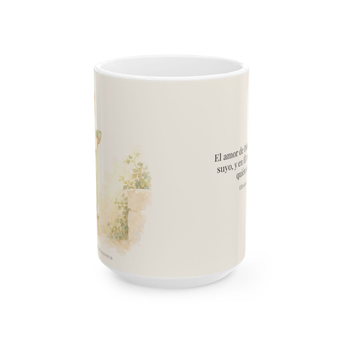 El amor de Dios me hace suyo | Taza cristiana para regalar | Efesios 5:1 — 15 oz · Vista frontal