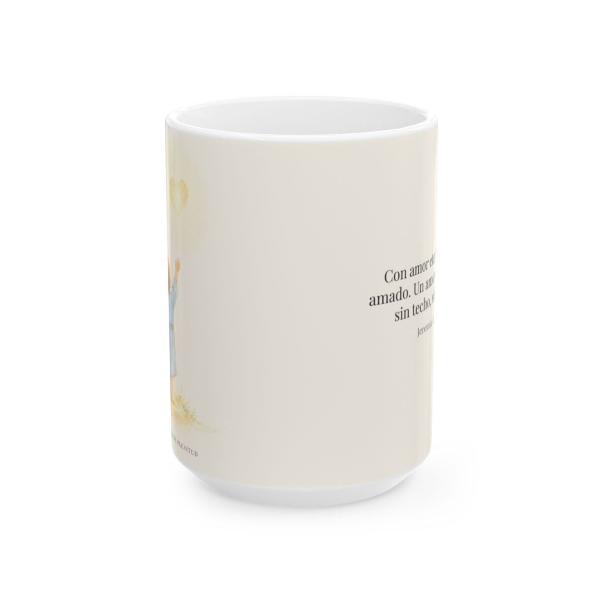 Con amor eterno te he amado | Taza de inspiración bíblica | Jeremías 31:3 — 15 oz · Vista frontal