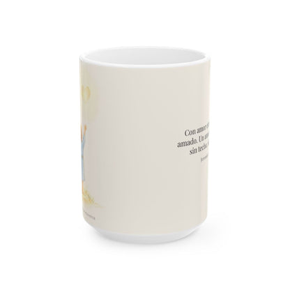 Con amor eterno te he amado | Taza de inspiración bíblica | Jeremías 31:3 — 15 oz · Vista frontal