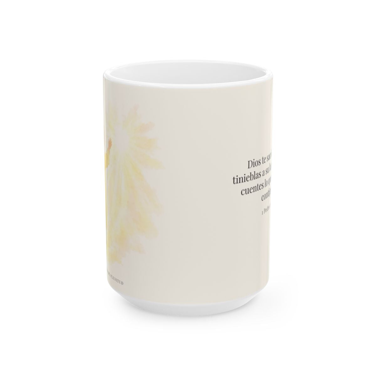 Para que anuncies las maravillas de Dios | Taza devocional ilustrada | 1 Pedro 2:9 — 15 oz · Vista frontal