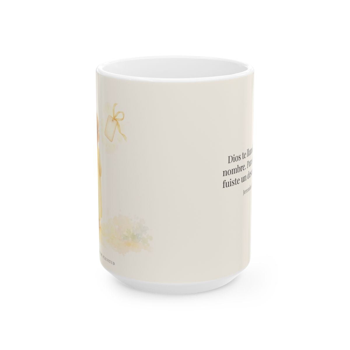 Dios me llamó por mi nombre | Taza cristiana en dos tamaños | Jeremías 1:5 — 15 oz · Vista frontal