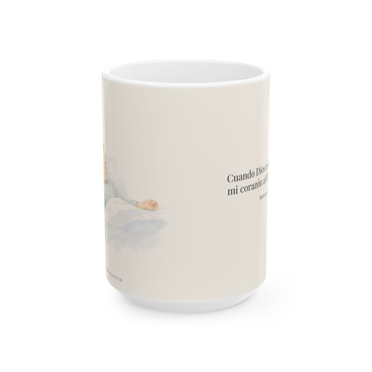 En Dios mi corazón descansa | Taza cristiana para regalar | Mateo 6:33 — 15 oz · Vista frontal
