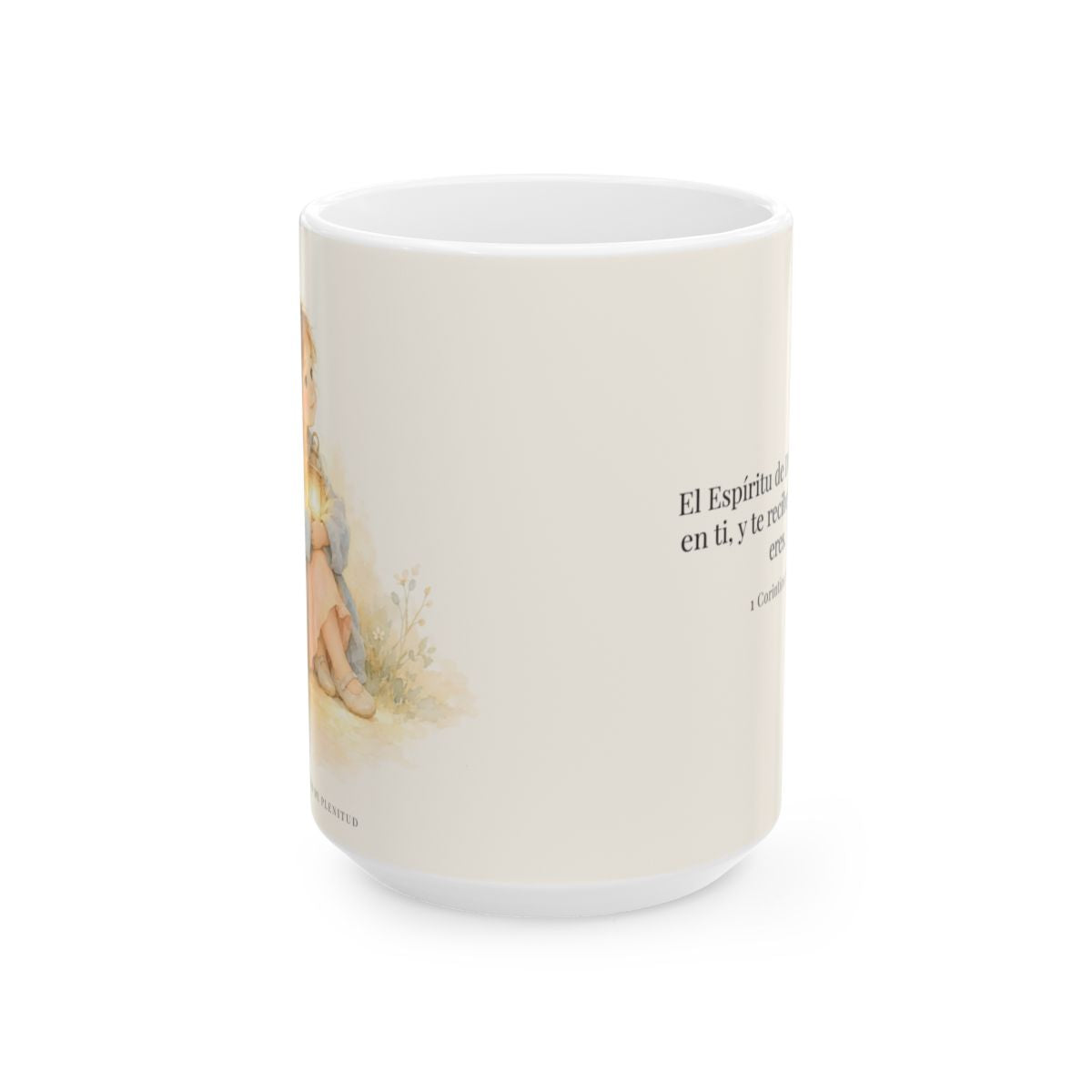 El Espíritu de Dios habita en ti | Taza con arte cristiano | 1 Corintios 3:16 — 15 oz · Vista frontal