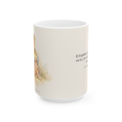 El Espíritu de Dios habita en ti | Taza con arte cristiano | 1 Corintios 3:16 — 15 oz · Vista frontal