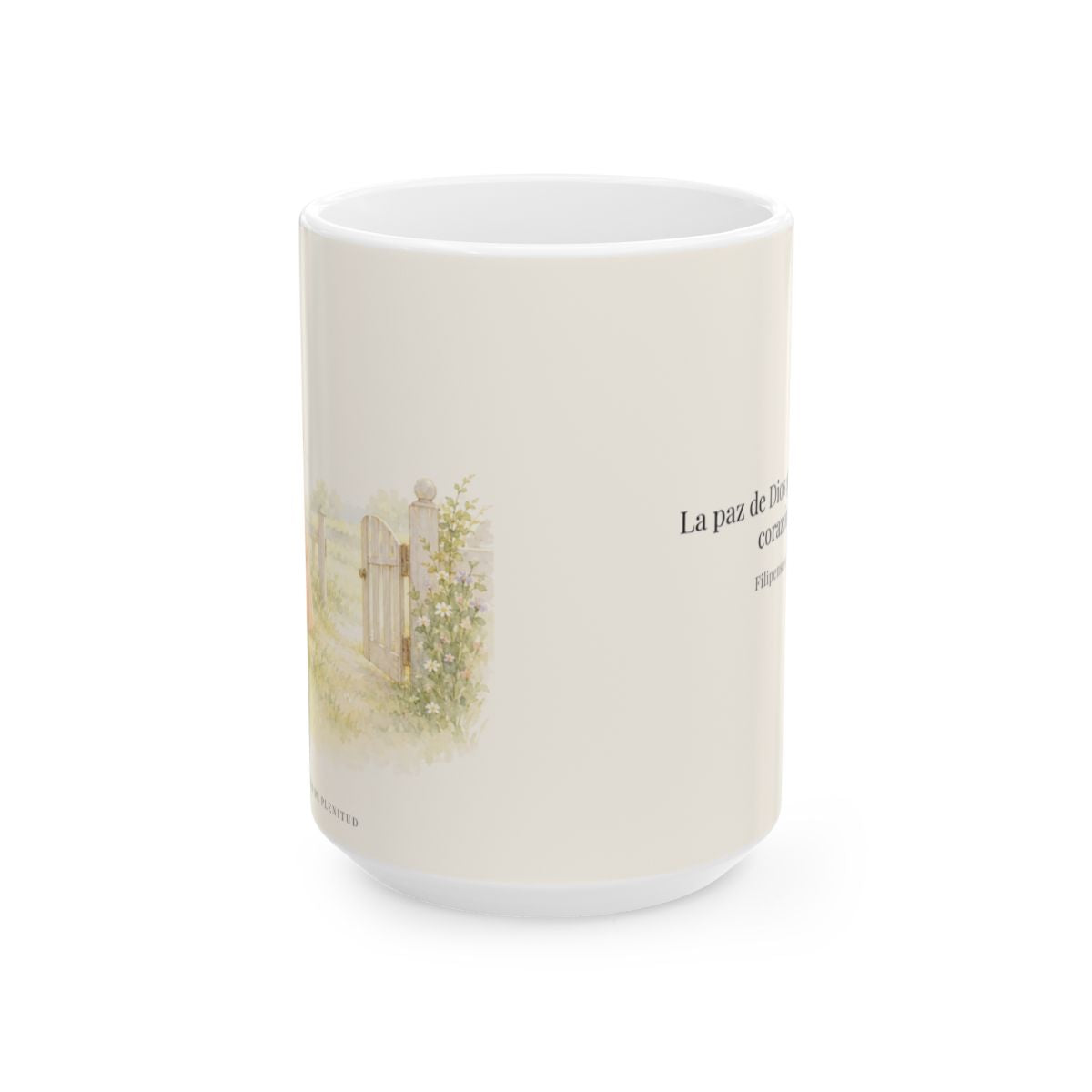 La paz de Dios guardará mi corazón | Taza devocional de fe | Filipenses 4:7 — 15 oz · Vista frontal