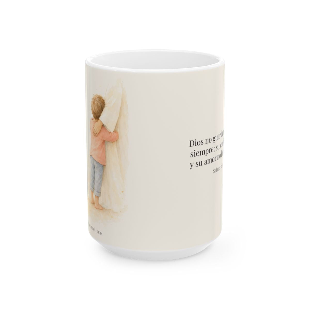 Dios no nos guarda rencor para siempre | Taza cristiana en dos tamaños | Salmo 103:9-10 — 15 oz · Vista frontal