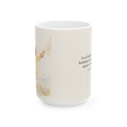 El Señor es mi fortaleza eterna | Taza con arte cristiano | Isaías 26:3-4 — 15 oz · Vista frontal