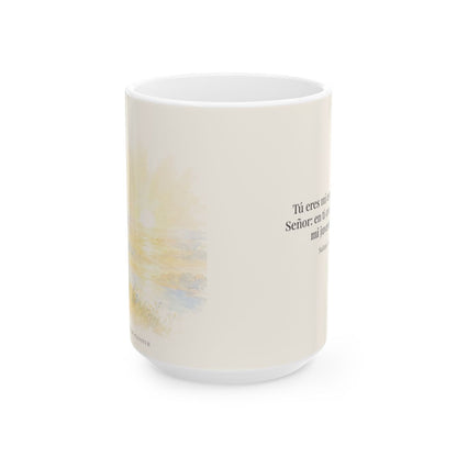 Tú eres mi esperanza, Señor | Taza de inspiración bíblica | Salmo 71:5 — 15 oz · Vista frontal
