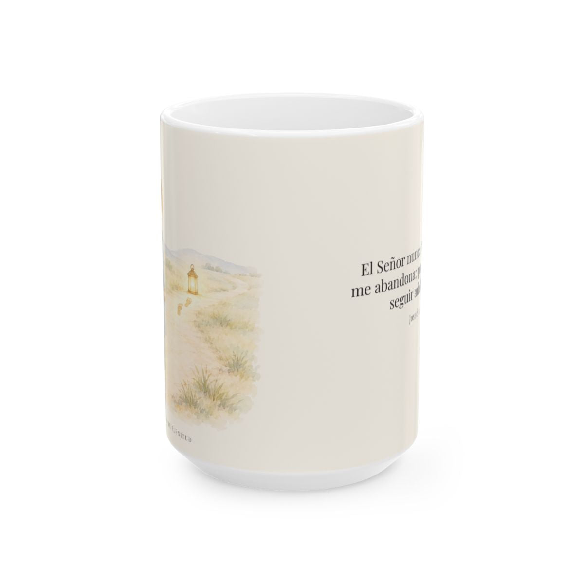 El Señor no me deja ni me abandona | Taza cristiana para regalar | Josué 1:9 — 15 oz · Vista frontal