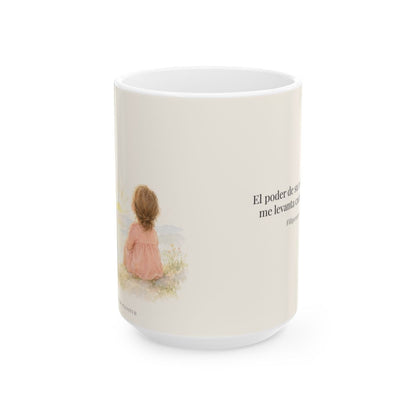 El poder de su resurrección me levanta | Taza de fe para cada mañana | Filipenses 3:10 — 15 oz · Vista frontal