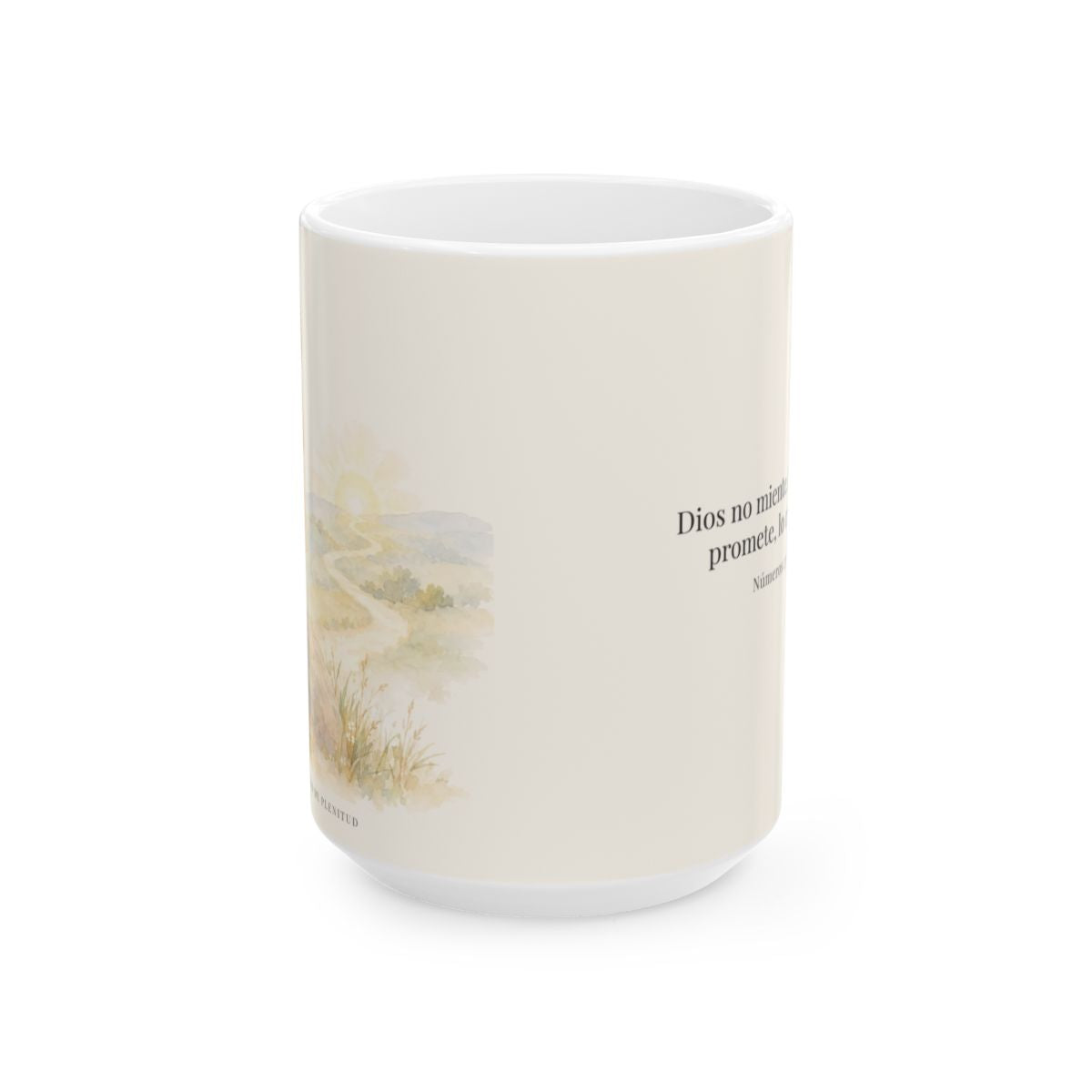 Dios no miente: sus promesas siempre se cumplen | Taza cristiana en dos tamaños | Números 23:19 — 15 oz · Vista frontal