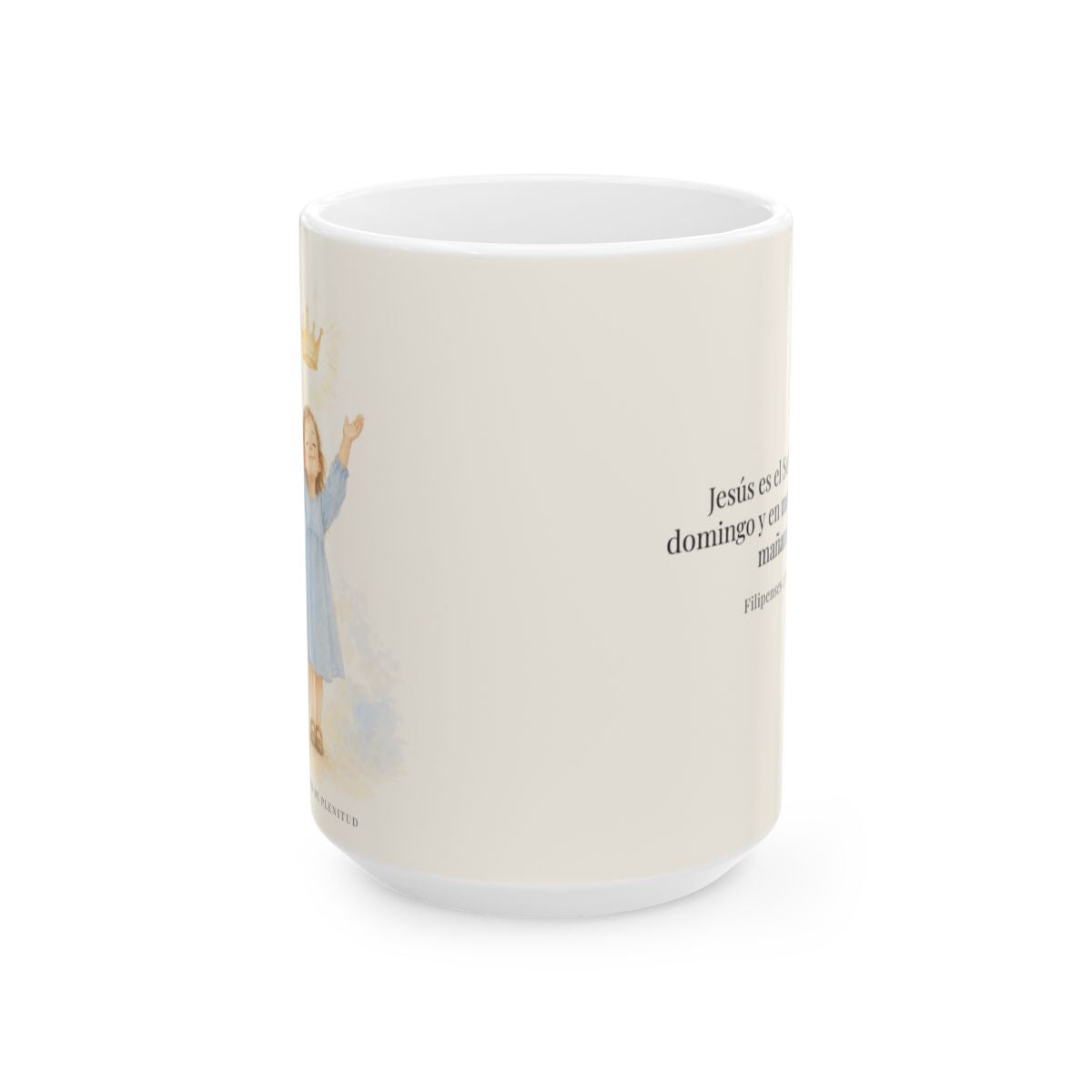 Jesús es el Señor | Taza cristiana con frase devocional | Filipenses 2:10-11 — 15 oz · Vista frontal