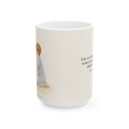 Este es el día que hizo Jehová | Taza devocional ilustrada | Salmo 118:24 — 15 oz · Vista frontal
