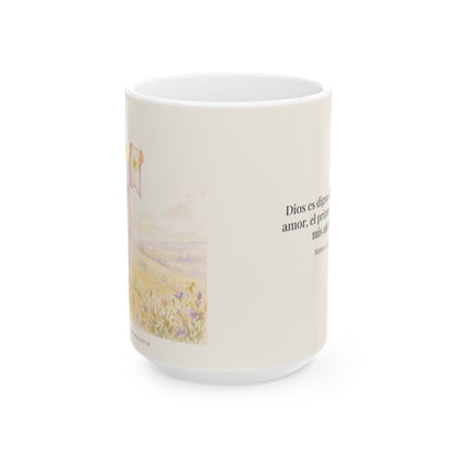 Dios es digno de todo mi amor | Taza cristiana con frase devocional | Mateo 22:37-38 — 15 oz · Vista frontal
