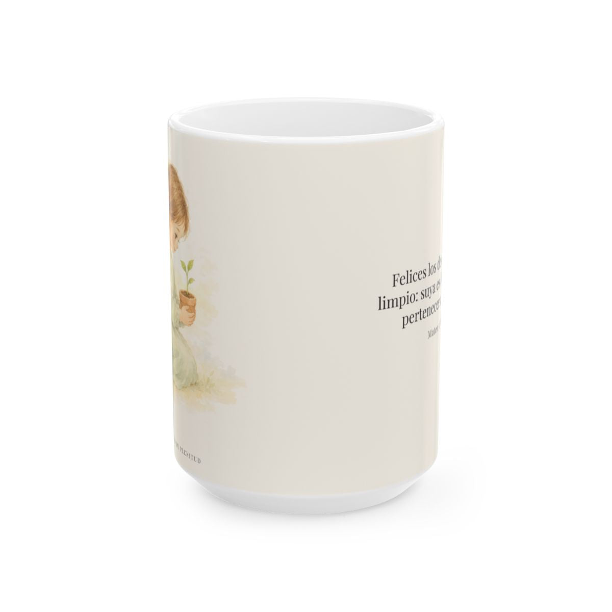 Felices los que pertenecen a Dios | Taza cristiana en dos tamaños | Mateo 5:8 — 15 oz · Vista frontal