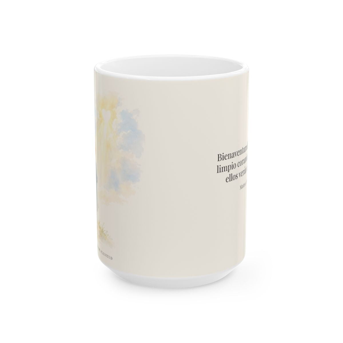 Dios guarda el corazón que le entrego | Taza de fe para cada mañana | Mateo 5:8 — 15 oz · Vista frontal
