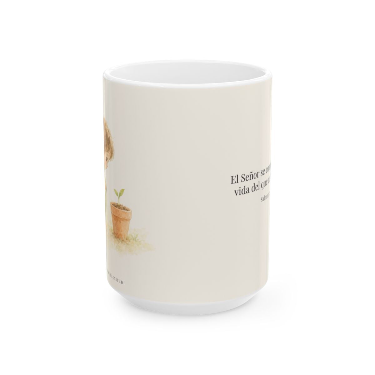 El Señor se agrada de los que esperan en él | Taza devocional de fe | Salmo 37:23 — 15 oz · Vista frontal