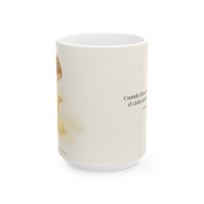 Dios se alegra cuando me encuentra | Taza de fe para cada mañana | Lucas 15:4 — 15 oz · Vista frontal