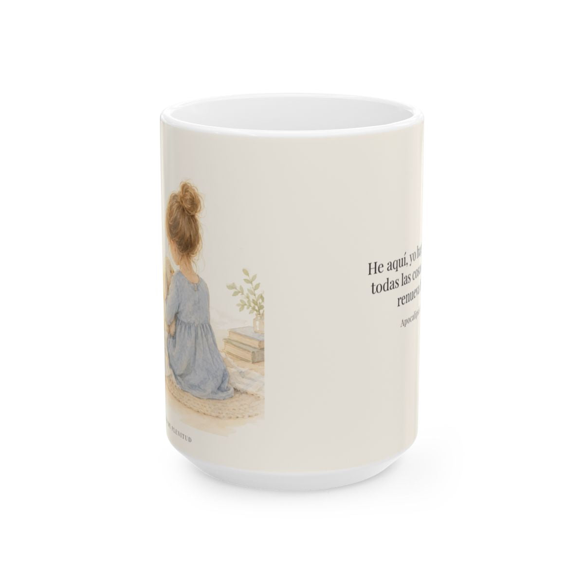 Dios hace nuevas todas las cosas | Taza de inspiración bíblica | Apocalipsis 21:5 — 15 oz · Vista frontal