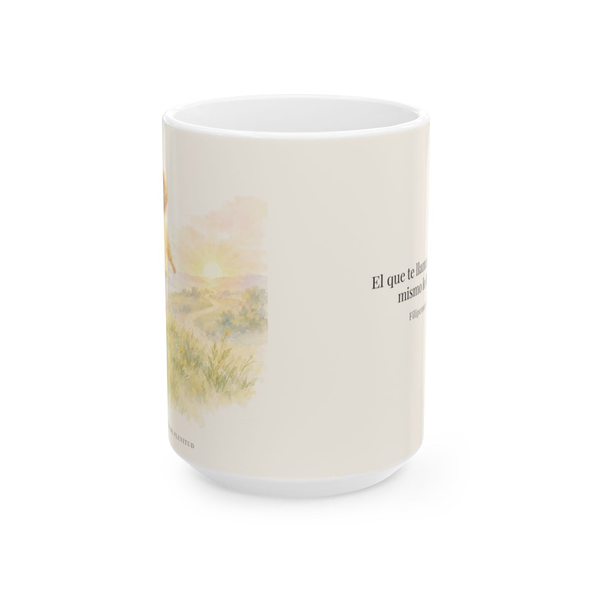 Fiel es el que os llama, el cual también lo hará | Taza con arte cristiano | Filipenses 1:6 — 15 oz · Vista frontal