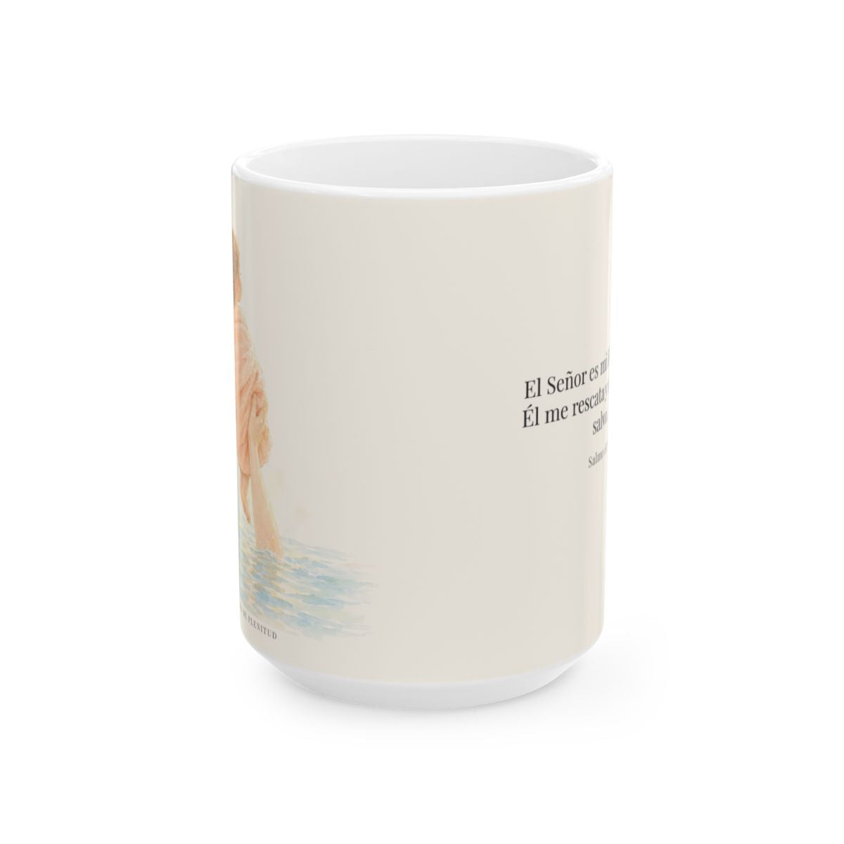 El Señor es mi libertador | Taza bíblica para café | Salmo 18:2 — 15 oz · Vista frontal