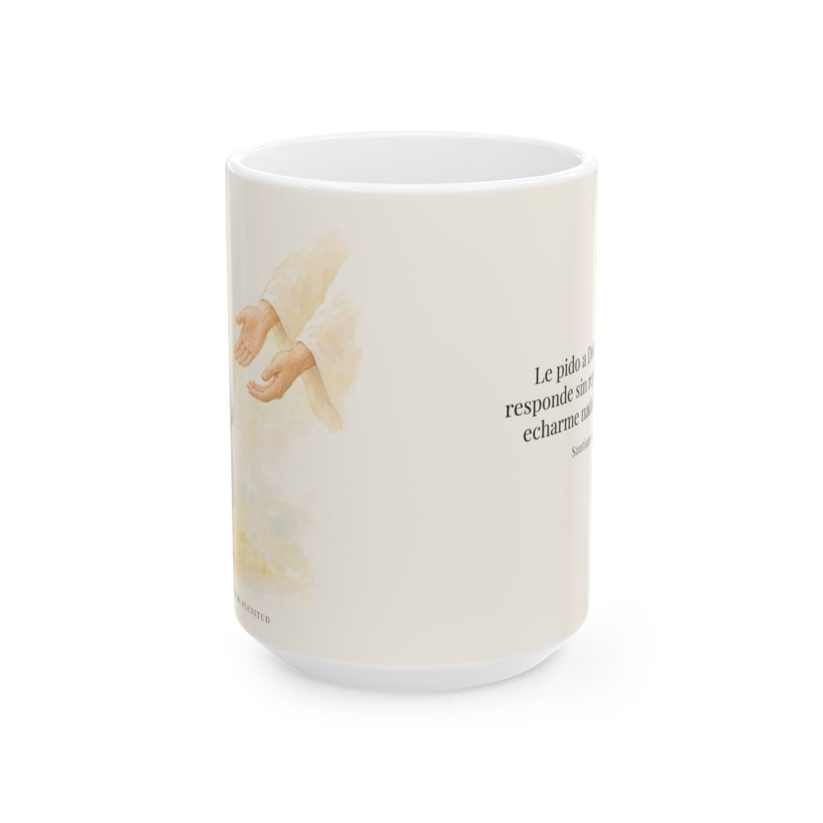 Dios me responde sin echármelo en cara | Taza devocional ilustrada | Santiago 1:5 — 15 oz · Vista frontal