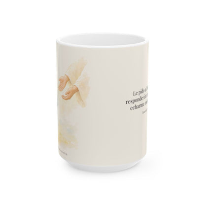 Dios me responde sin echármelo en cara | Taza devocional ilustrada | Santiago 1:5 — 15 oz · Vista frontal