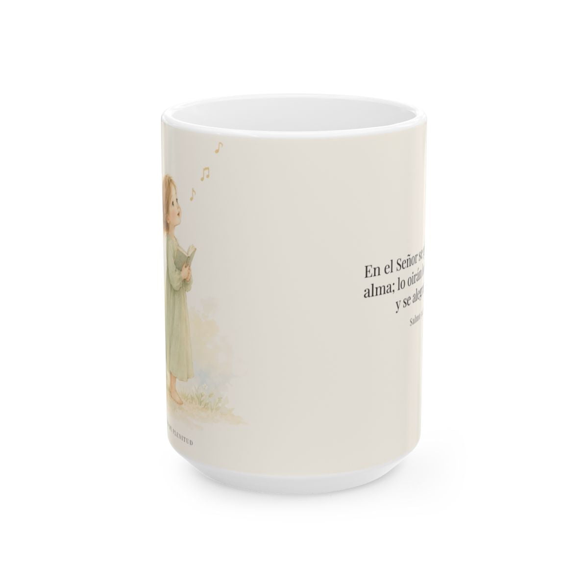 En Dios me gloriaré todo el día | Taza cristiana en dos tamaños | Salmo 34:2 — 15 oz · Vista frontal
