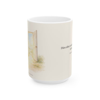 Dios abre camino donde no lo hay | Taza cristiana en dos tamaños | Isaías 43:19 — 15 oz · Vista frontal