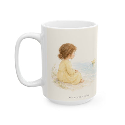 Él piensa en mí con cariño | Taza cristiana para regalar | 1 Pedro 5:7 — 15 oz · Cara ilustrada