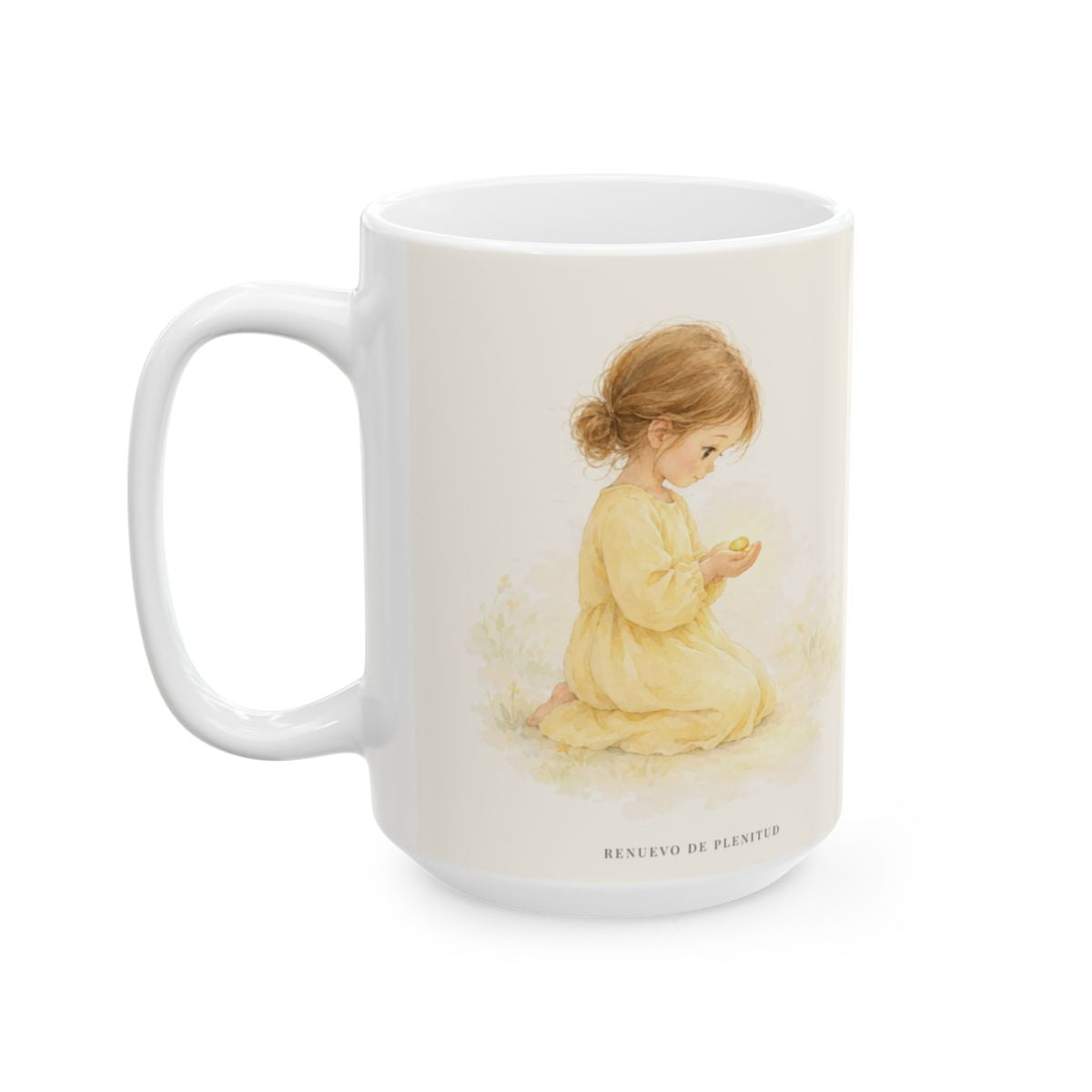 Dios se alegra cuando me encuentra | Taza de fe para cada mañana | Lucas 15:4 — 15 oz · Cara ilustrada