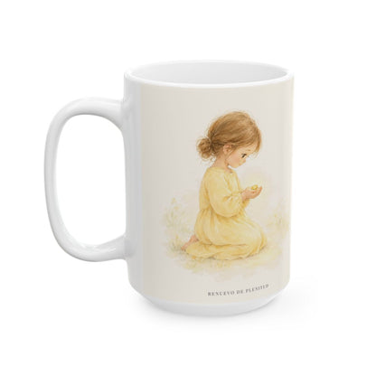 Dios se alegra cuando me encuentra | Taza de fe para cada mañana | Lucas 15:4 — 15 oz · Cara ilustrada