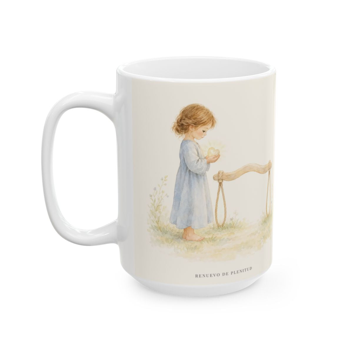 Yo te daré descanso para tu alma | Taza devocional ilustrada | Mateo 11:29 — 15 oz · Cara ilustrada