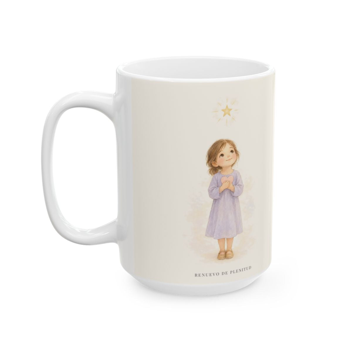 El nombre de Jesús está sobre todo nombre | Taza devocional ilustrada | Filipenses 2:10-11 — 15 oz · Cara ilustrada
