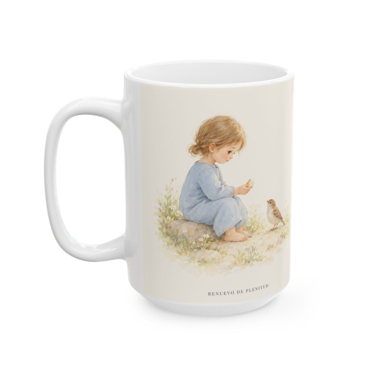 Mucho más valéis vosotros que las aves | Taza cristiana para regalar | Mateo 6:26 — 15 oz · Cara ilustrada