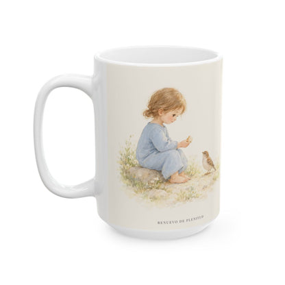 Mucho más valéis vosotros que las aves | Taza cristiana para regalar | Mateo 6:26 — 15 oz · Cara ilustrada