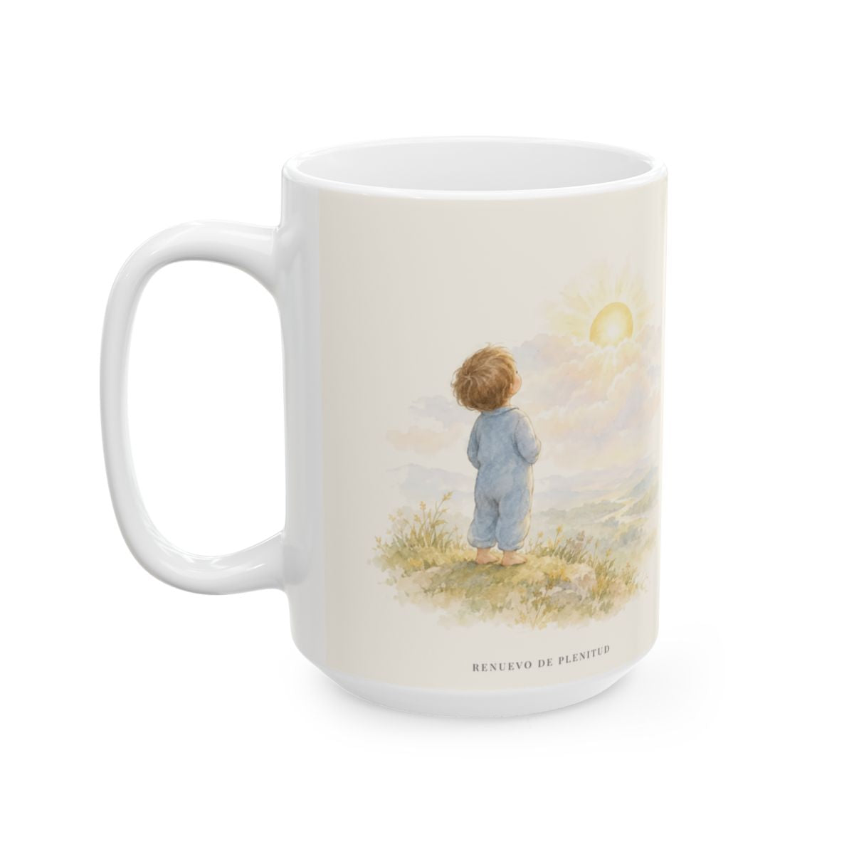 Los pensamientos de Dios son más altos que los míos | Taza cristiana con frase devocional | Isaías 55:9 — 15 oz · Cara ilustrada