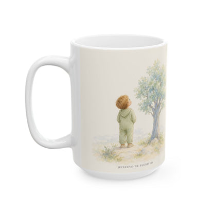 El Señor es la fortaleza de mi vida | Taza bíblica de cerámica | Salmo 27:1 — 15 oz · Cara ilustrada