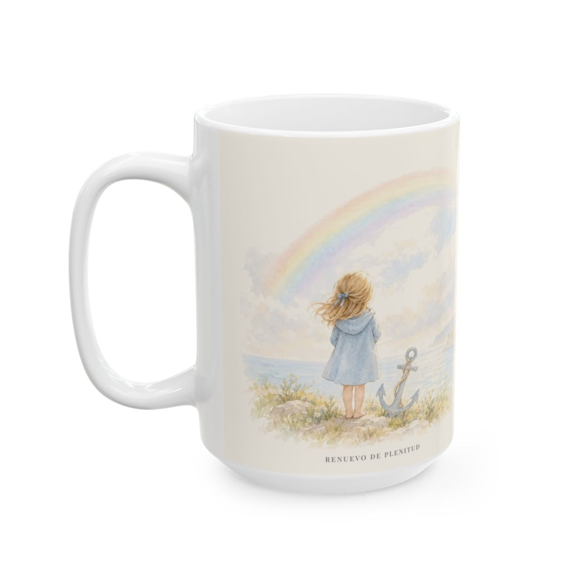 Mi esperanza está firme en Dios | Taza con arte cristiano | Hebreos 6:19 — 15 oz · Cara ilustrada