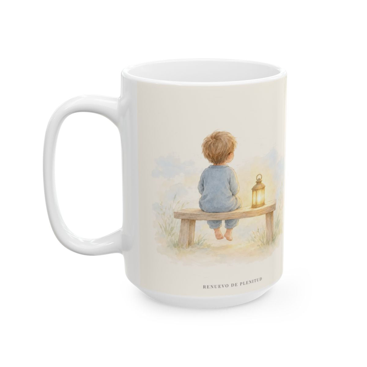 Dios pone al solitario en familia | Taza devocional de fe | Salmo 68:6 — 15 oz · Cara ilustrada