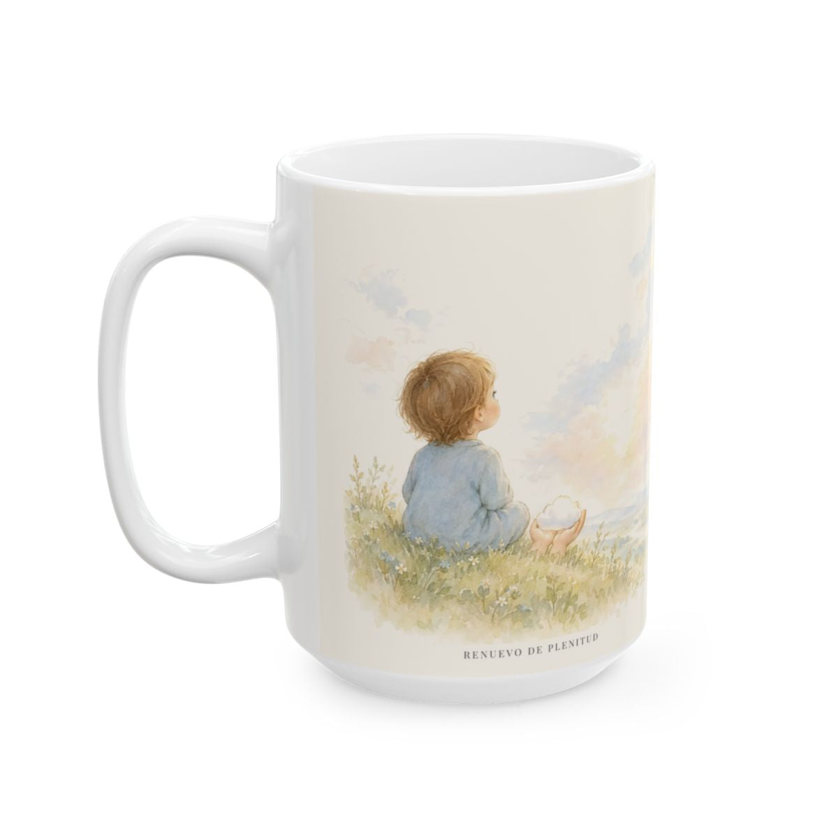 El mañana ya está en las manos de Dios | Taza de fe para cada mañana | Mateo 6:34 — 15 oz · Cara ilustrada