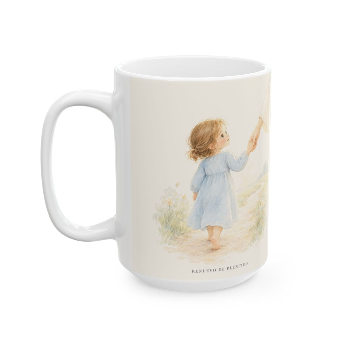 Tu mano me guía por el camino | Taza bíblica para café | Salmo 139:10 — 15 oz · Cara ilustrada