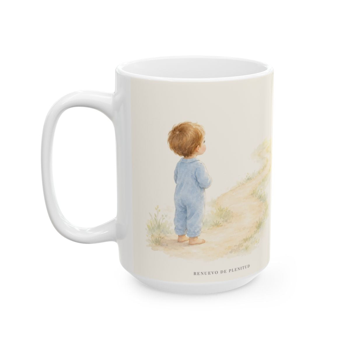 El corazón del hombre piensa, Dios endereza | Taza con arte cristiano | Proverbios 16:9 — 15 oz · Cara ilustrada