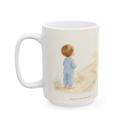 El corazón del hombre piensa, Dios endereza | Taza con arte cristiano | Proverbios 16:9 — 15 oz · Cara ilustrada