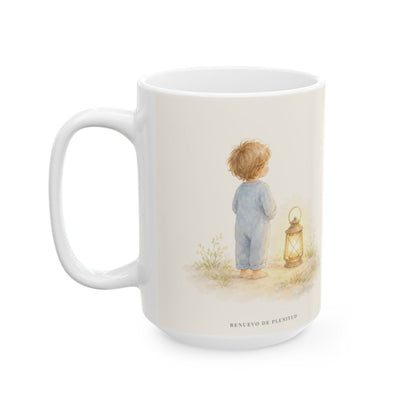 Fiel ayer, fiel hoy, fiel para siempre | Taza bíblica de cerámica | Deuteronomio 7:9 — 15 oz · Cara ilustrada