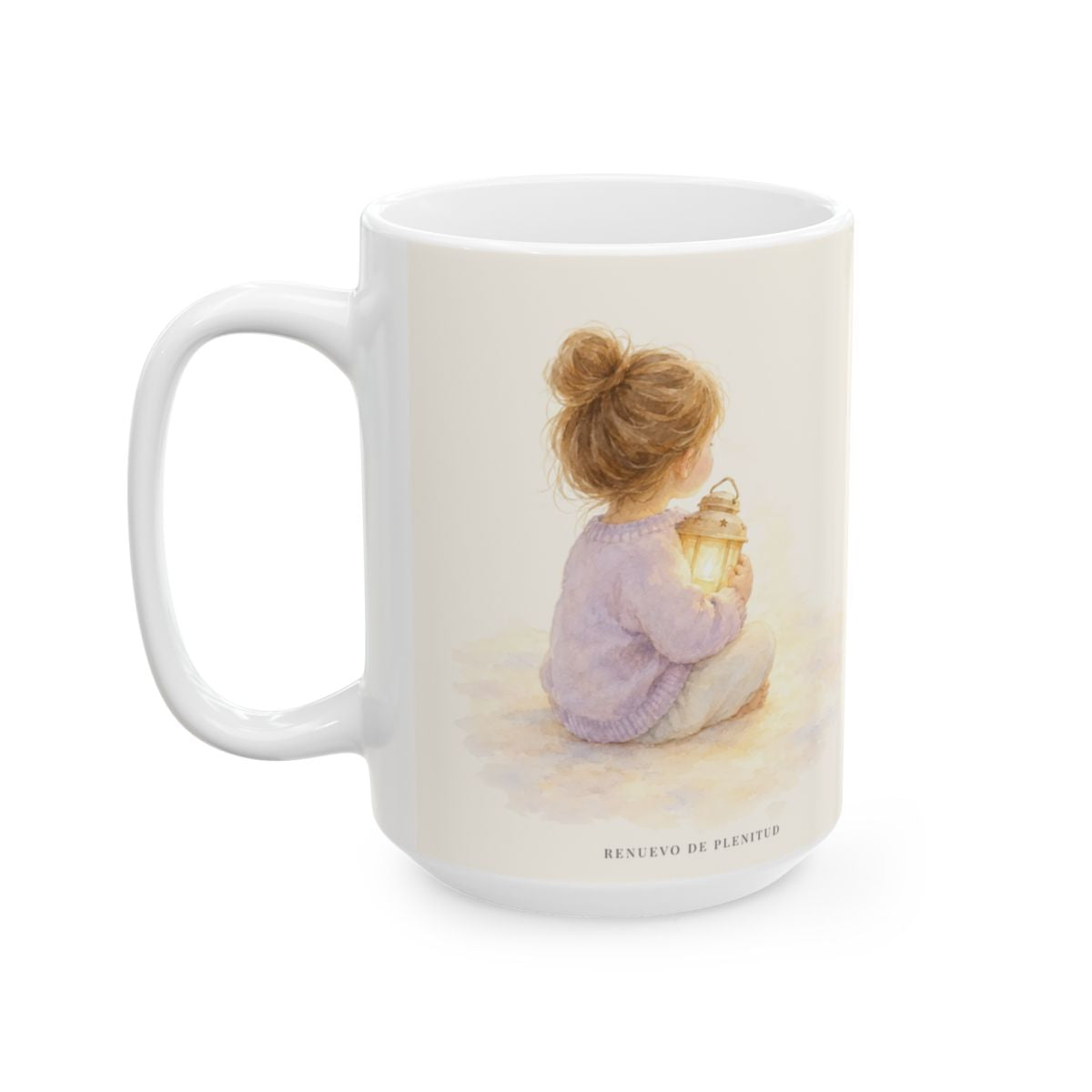 El amor de Dios permanece para siempre | Taza bíblica para café | 1 Corintios 13:8 — 15 oz · Cara ilustrada