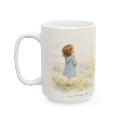 Esperaré en el Dios de mi salvación | Taza cristiana con frase devocional | Miqueas 7:7 — 15 oz · Cara ilustrada