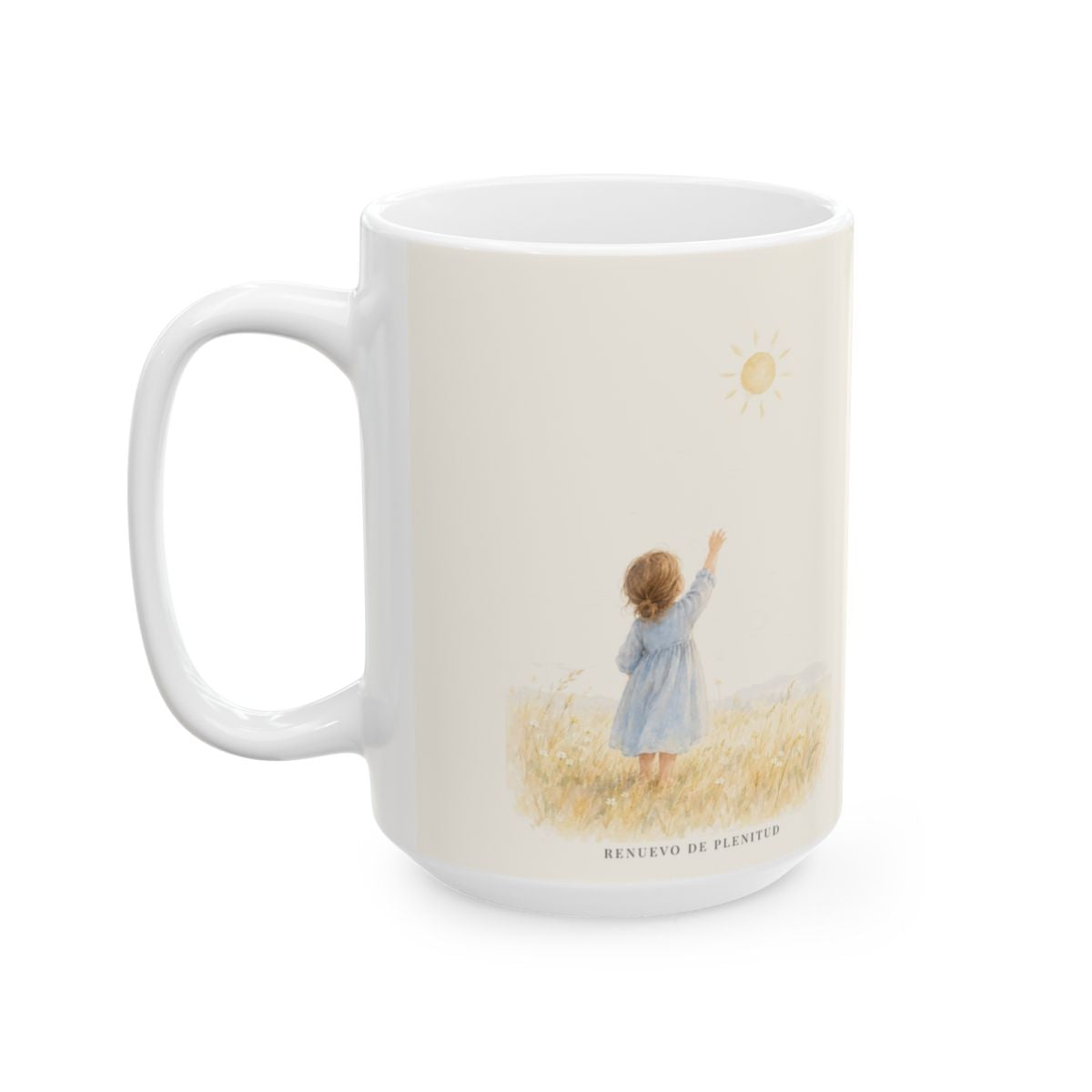 Buscad primero el reino de Dios | Taza con arte cristiano | Mateo 6:33 — 15 oz · Cara ilustrada